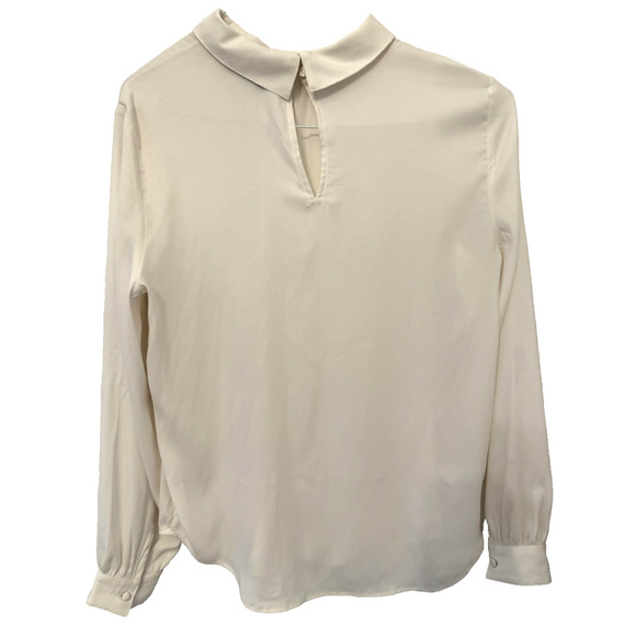 Ann Taylor Blouse Womens Medium Ivory Long Sleeve Shirt Button Cuff Keyhole Top - Picture 5 of 8
